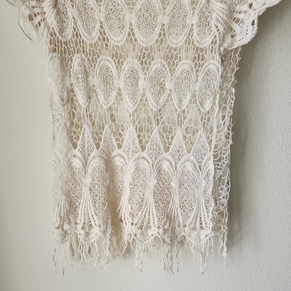 Vivid Collection Elegant Lace Crochet Short Sleeve Blouse in Cream Sz M Cottage - Picture 5 of 15